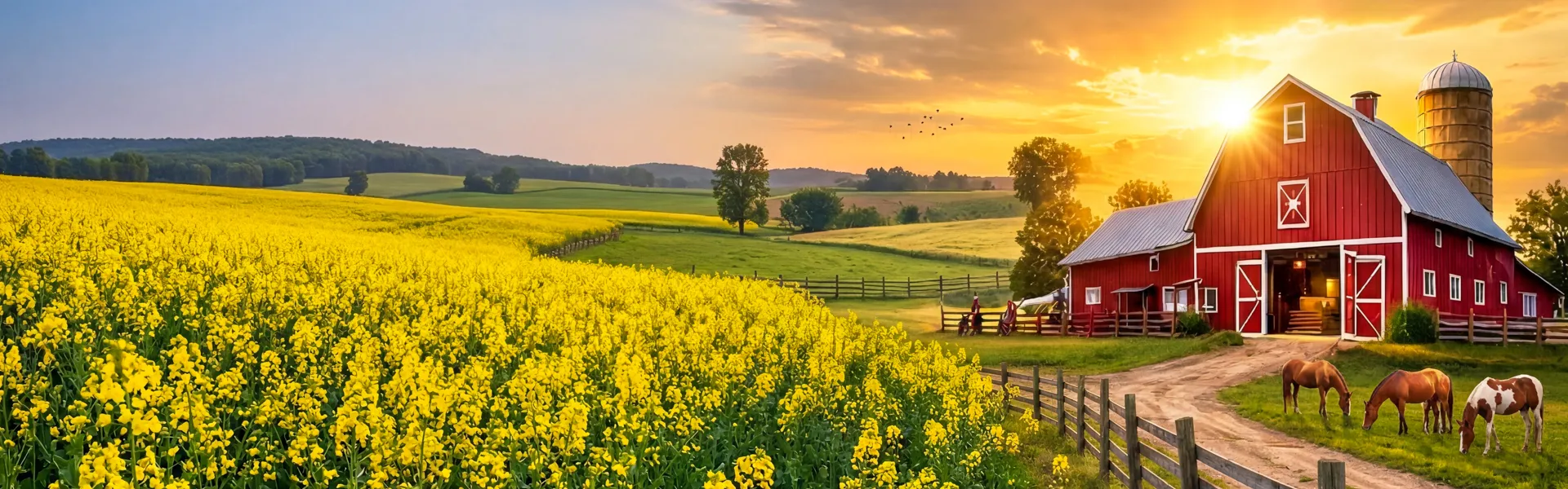 Barn and canola field